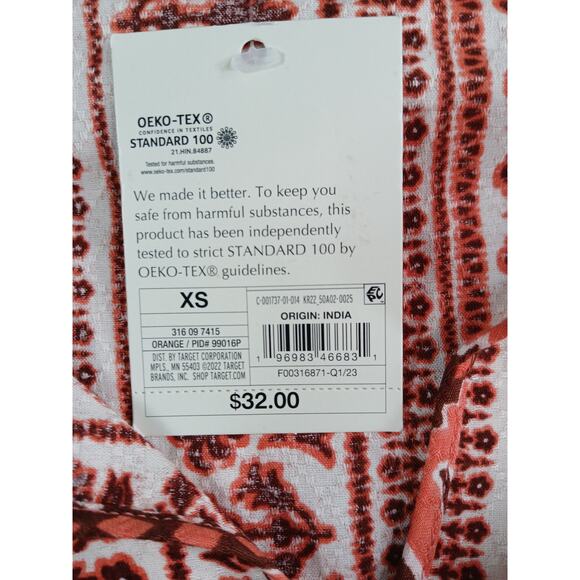 Knox Rose Shirt Women XS Orange Cottagecore Boho Pattern Flowy Tunic Pockets NWT - Picture 3 of 9